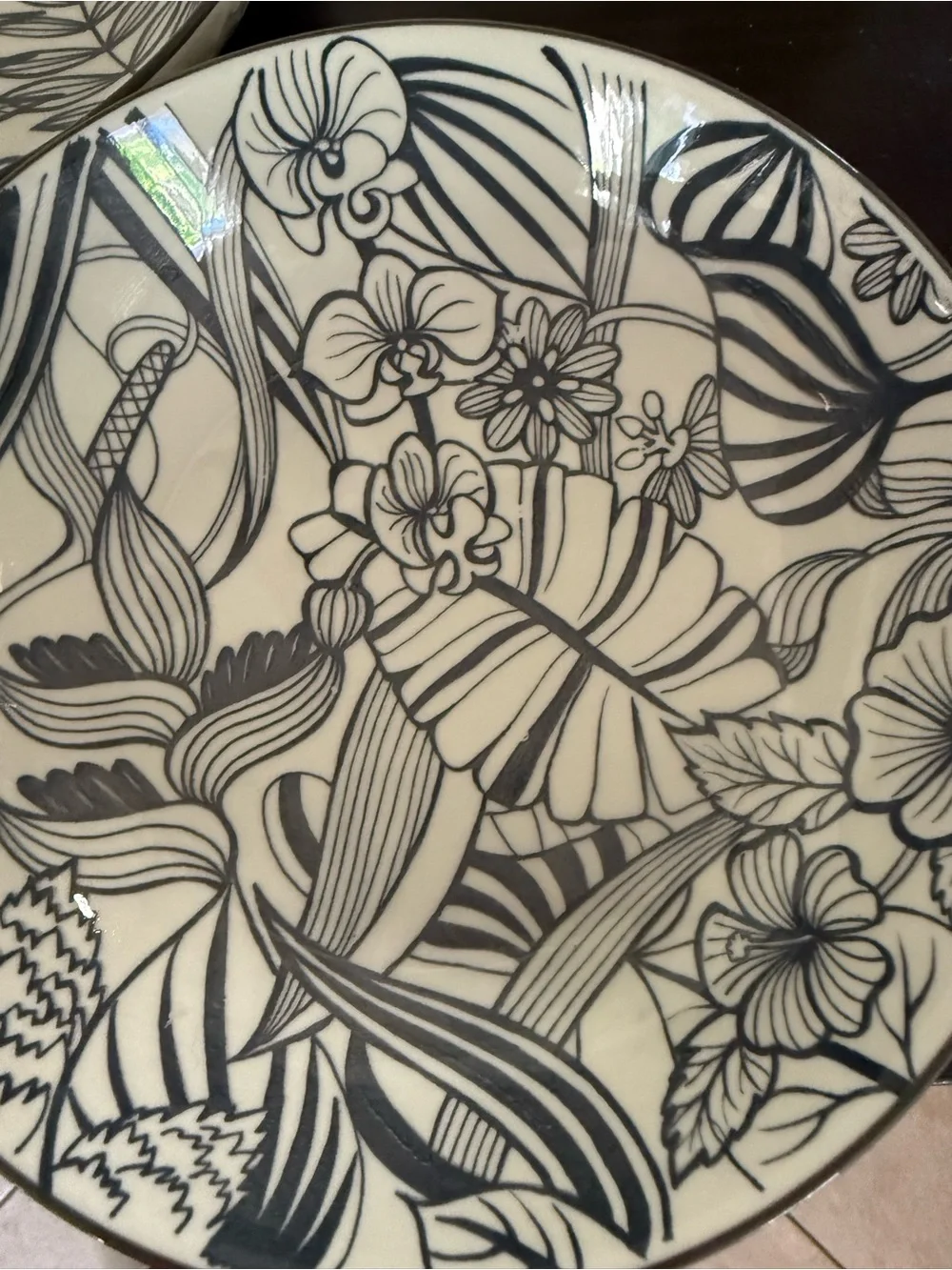Decorative Floral Ceramic Bowl - grey  and White
